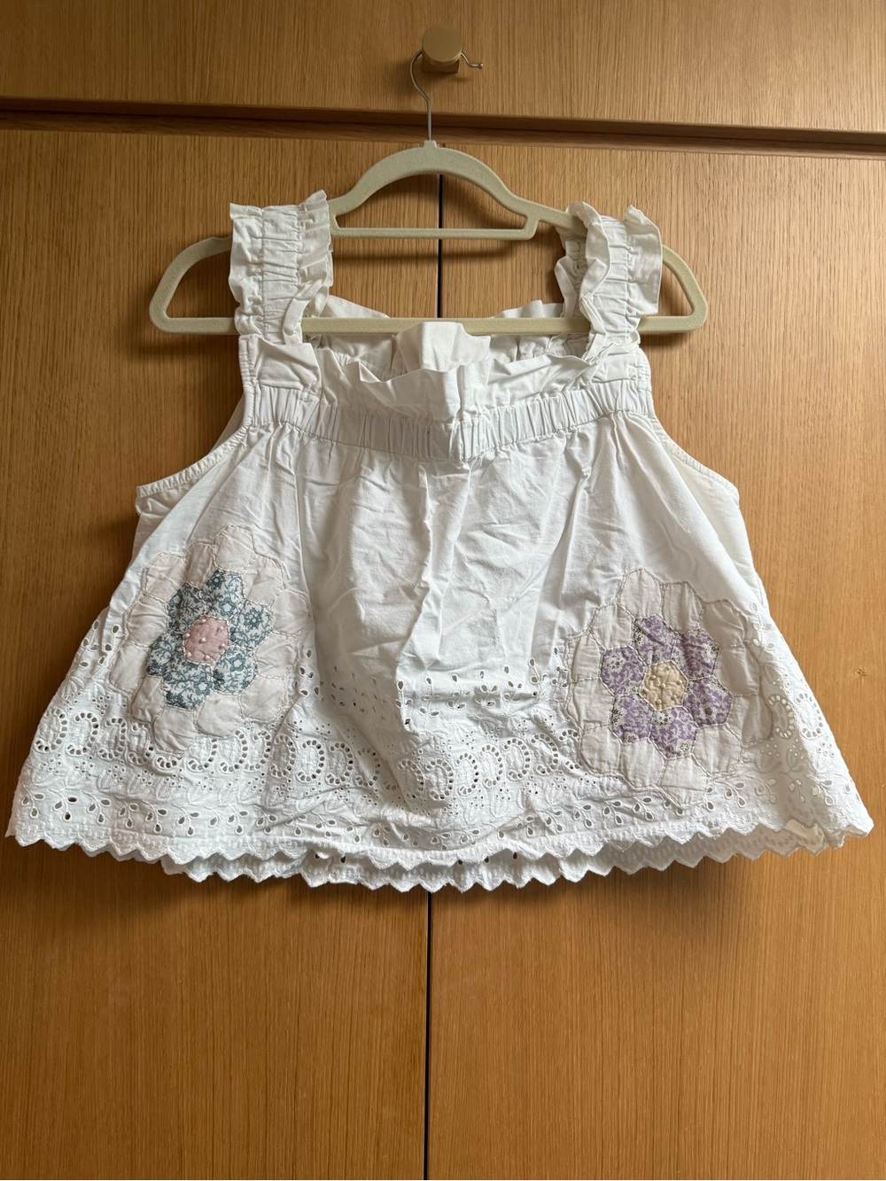 Sea White Eyelet Ruffle Tank with Floral Appliqué